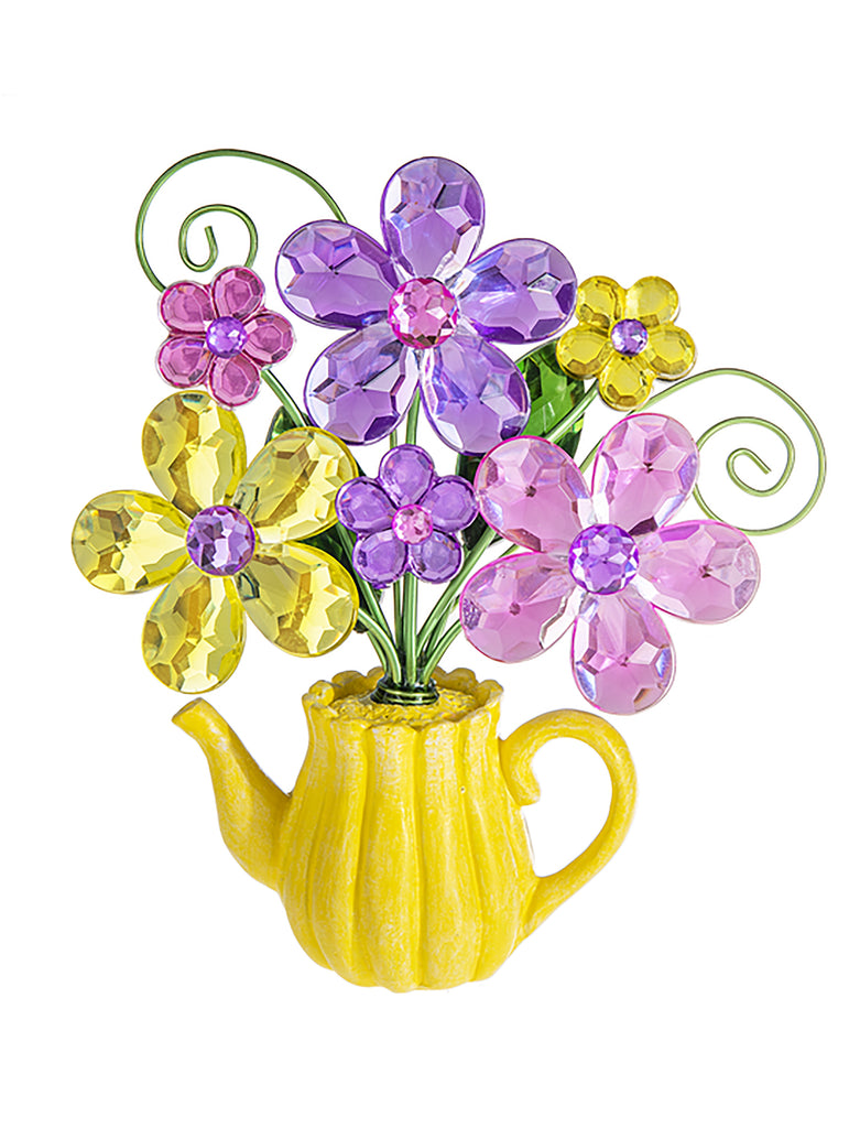 Daisy Teapot Crystal Flower Figurine Tabletop Decor Daisy Teapot Decor - Gnomes and Pretty Things