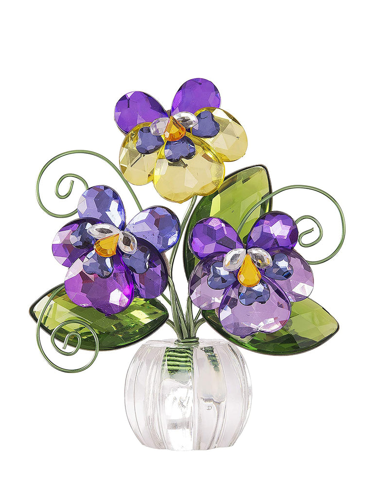 Pansy Crystal Flower Figurine Tabletop Decor Potted Pansy Decor - Gnomes and Pretty Things