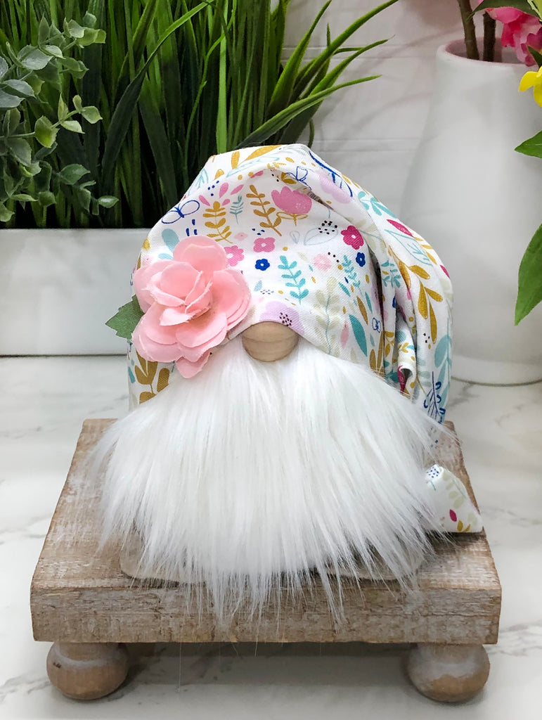 Floral Hat Gnome Slouchy Hat Gnome Hand Made Plush Gnome - Gnomes and Pretty Things