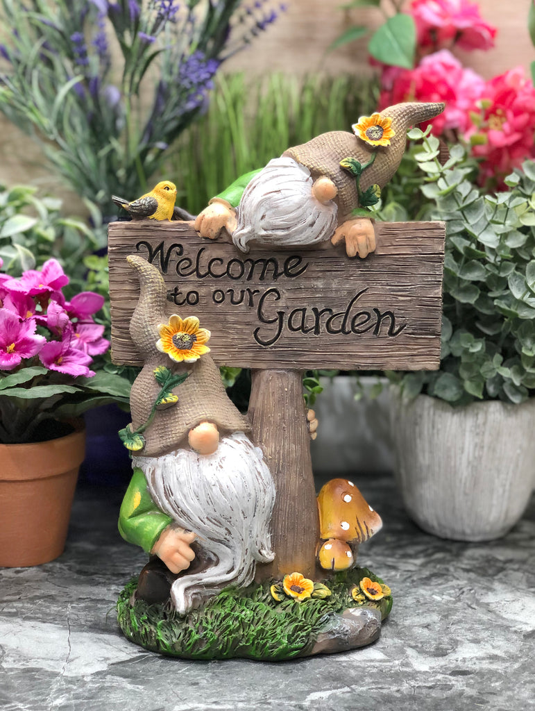 Welcome to Our Garden Resin Gnome Figurine Statue - Gnomes and Pretty Things
